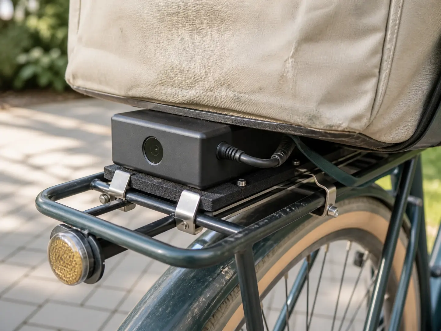 Vizual ilustrativ: bicicletă de curier cu un modul compact de scanare montat pe portbagaj